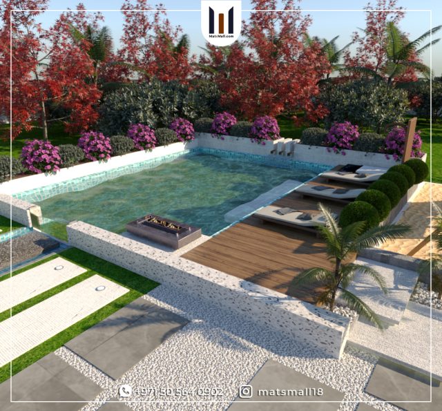 تصميم حديقة منزلية وحمام سباحة