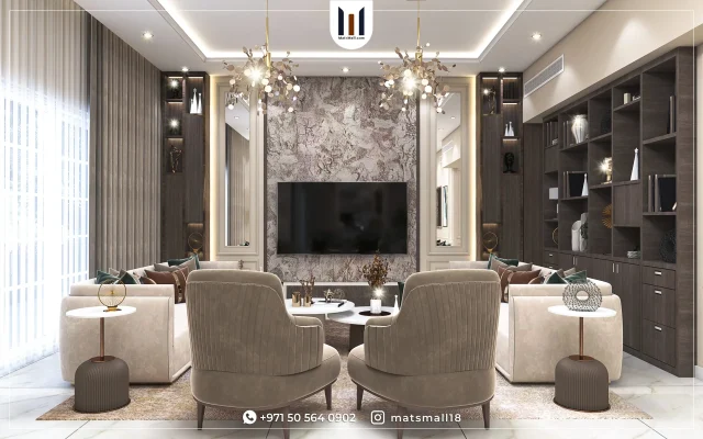 شركة تصميم ديكور مكتبة تلفزيون في رأس الخيمة